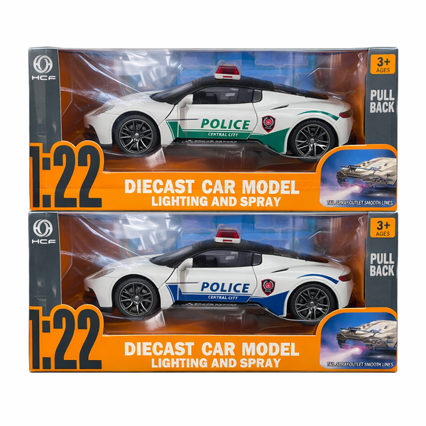 Металева поліцейська машинка DIE-CAST 1:22, інерційна (pull back), відкриваються двері, Синій