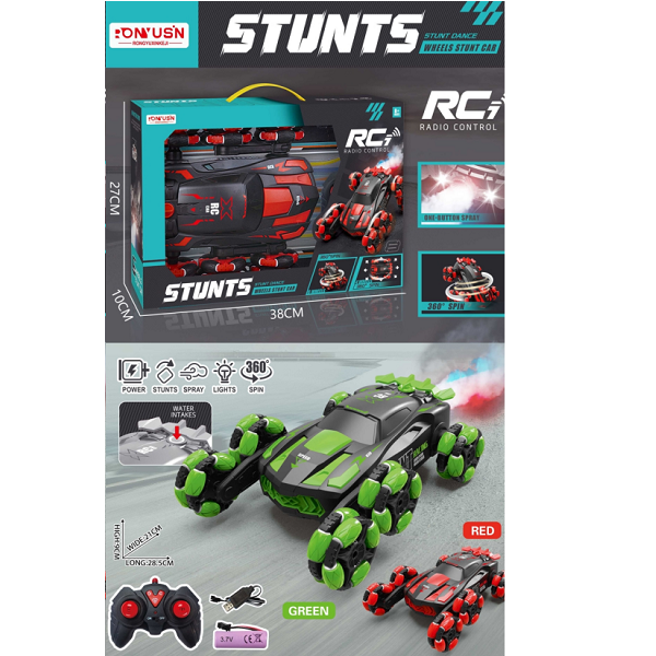 Радіокерована дрифт-машина "RC Stunt Car" 8 коліс, 360&deg; з повним приводом, підсвіткою та парою, Зелений