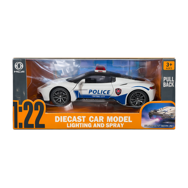 Металева поліцейська машинка DIE-CAST 1:22, інерційна (pull back), відкриваються двері, Синій