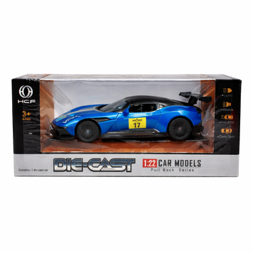 Металева машинка спорткар DIE-CAST 1:22, інерційна (pull back), відкриваються двері, Синій